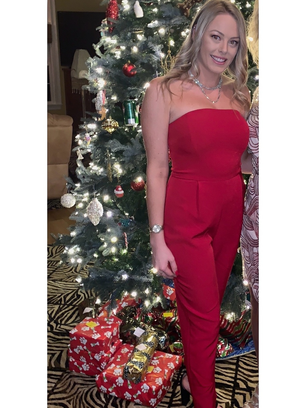 Express Red Strapless Tailored Jumpsuit